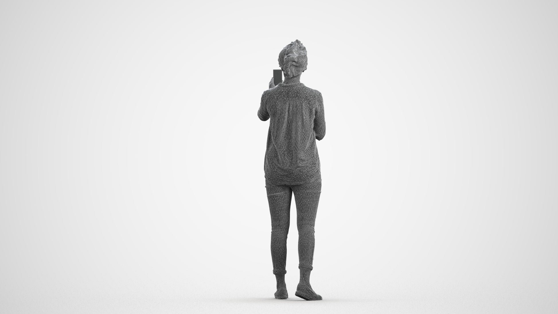 realistic 3D people woman casual standing, render-ready for V-Ray and Corona, FBX OBJ, wireframe front view
