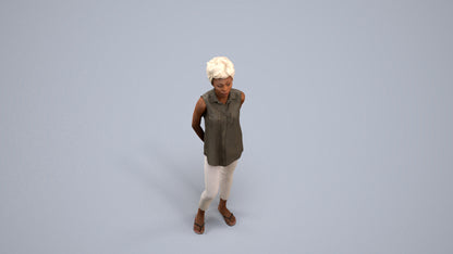 3D human model woman casual standing, photogrammetry scanned person for archviz, back view render
