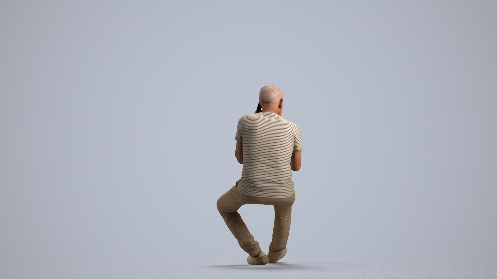 3D people model senior man casual sitting, scanned human for 3ds Max rendering, front view render