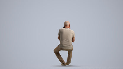 3D people model senior man casual sitting, scanned human for 3ds Max rendering, front view render