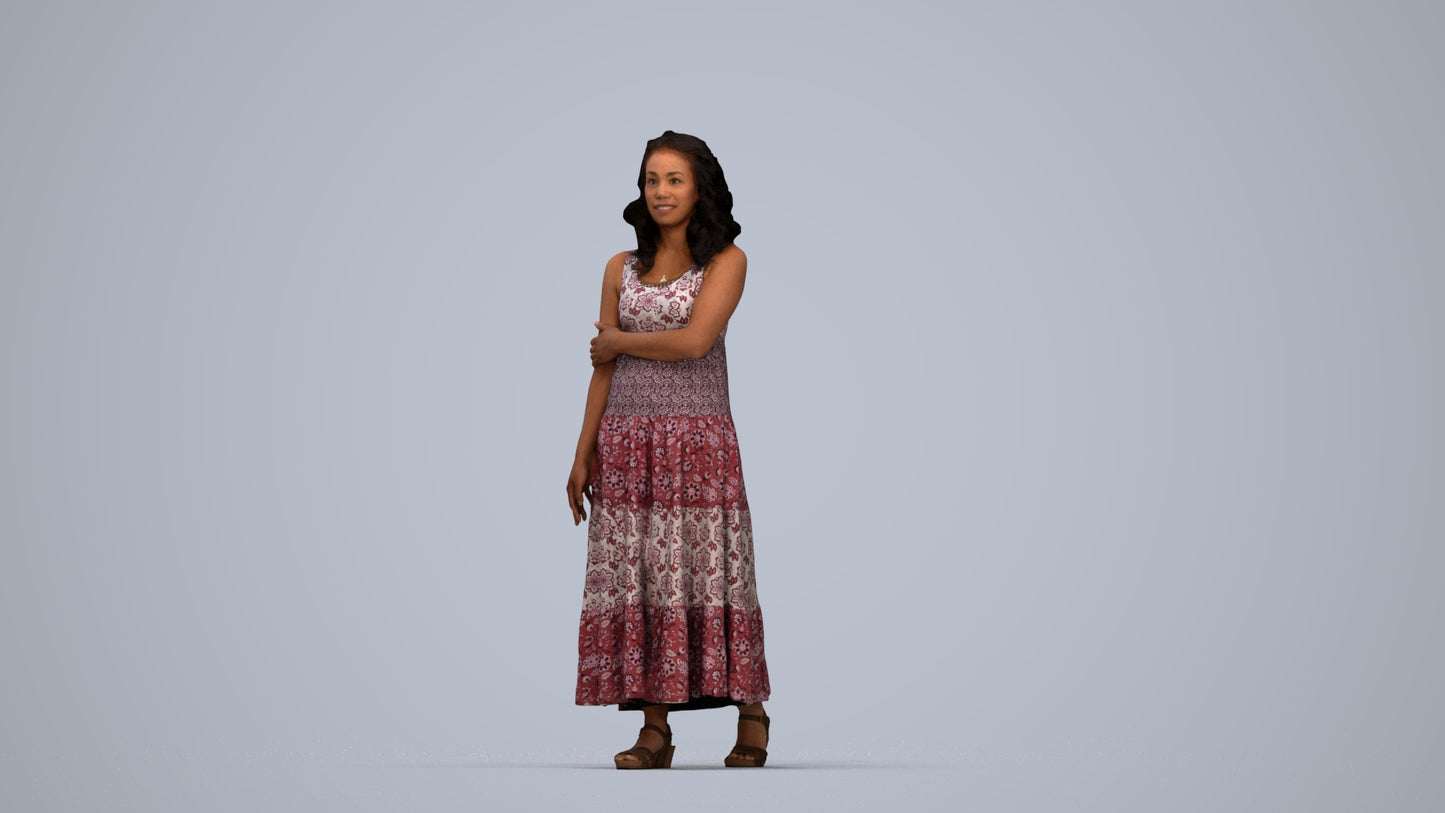 photogrammetry 3D woman casual walking, realistic human model archviz FBX, top-down view render