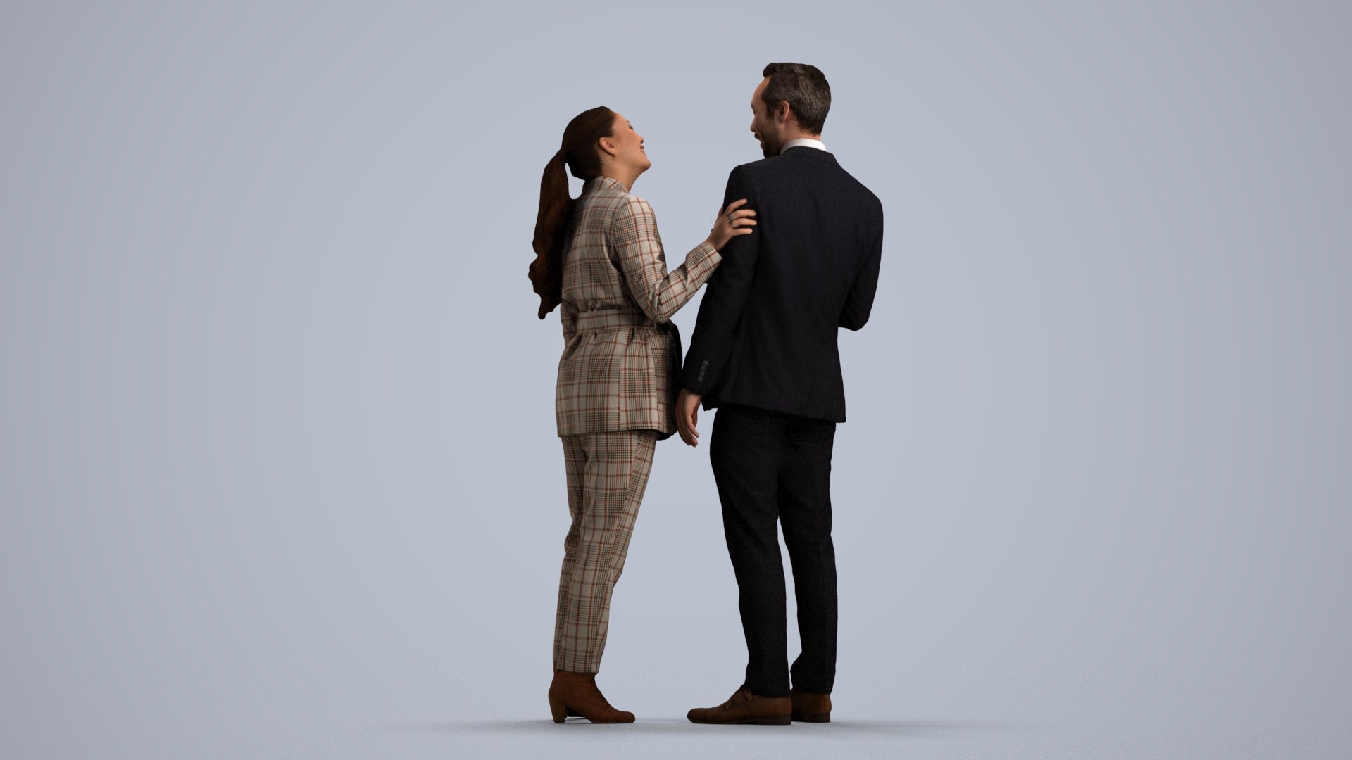 realistic 3D human woman formal business, archviz people FBX OBJ for Blender, front view render
