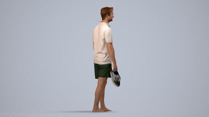 3D human model man casual walking, photogrammetry scanned person for archviz, side view render