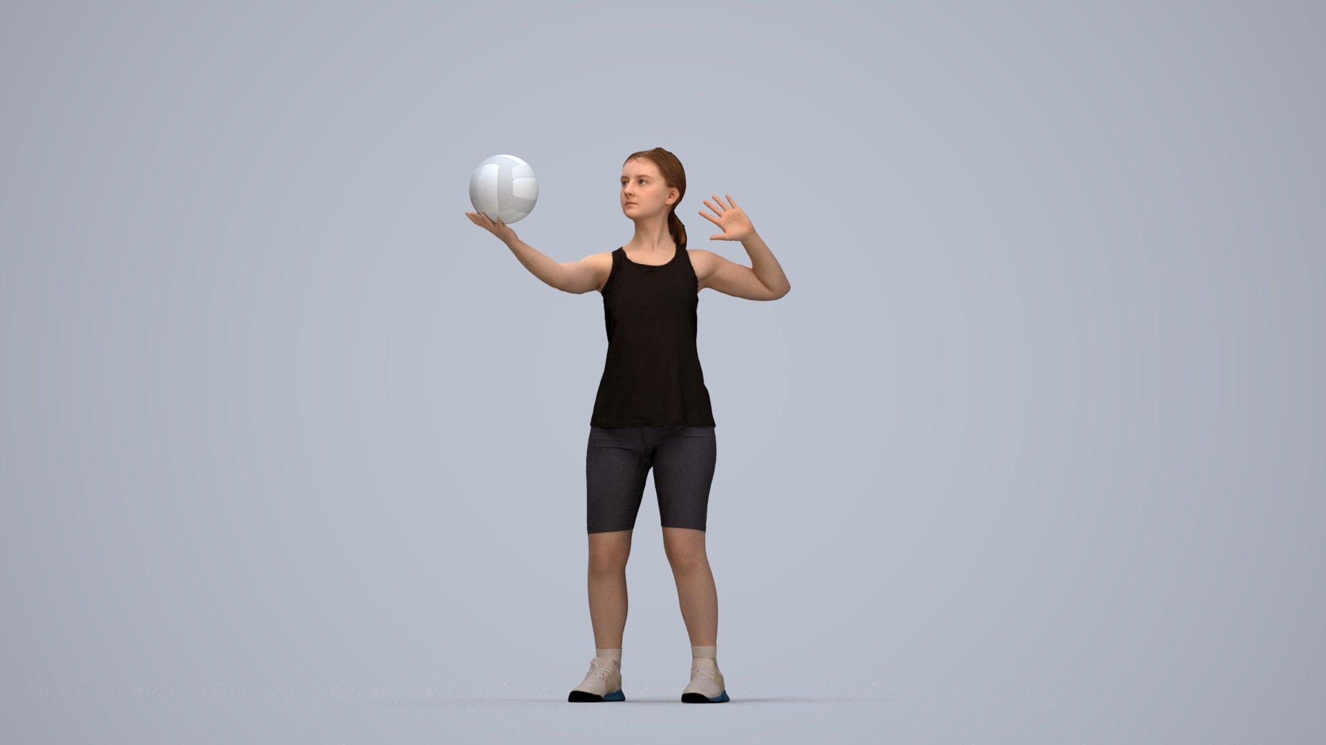 photogrammetry 3D girl sport, realistic human model archviz FBX, top-down view render