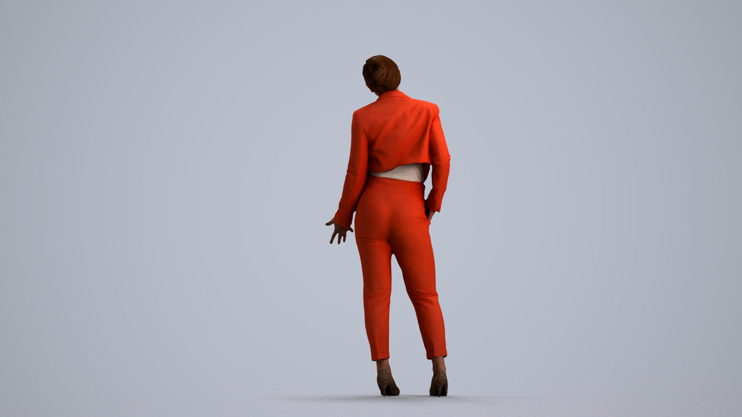 3D human model woman business, photogrammetry scanned person for archviz, front view render