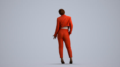 3D human model woman business, photogrammetry scanned person for archviz, front view render