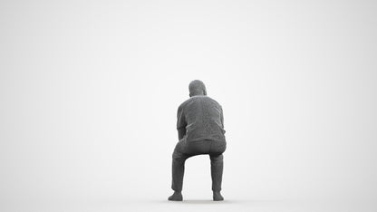 3D people model man casual sitting, scanned human for 3ds Max rendering, wireframe front view
