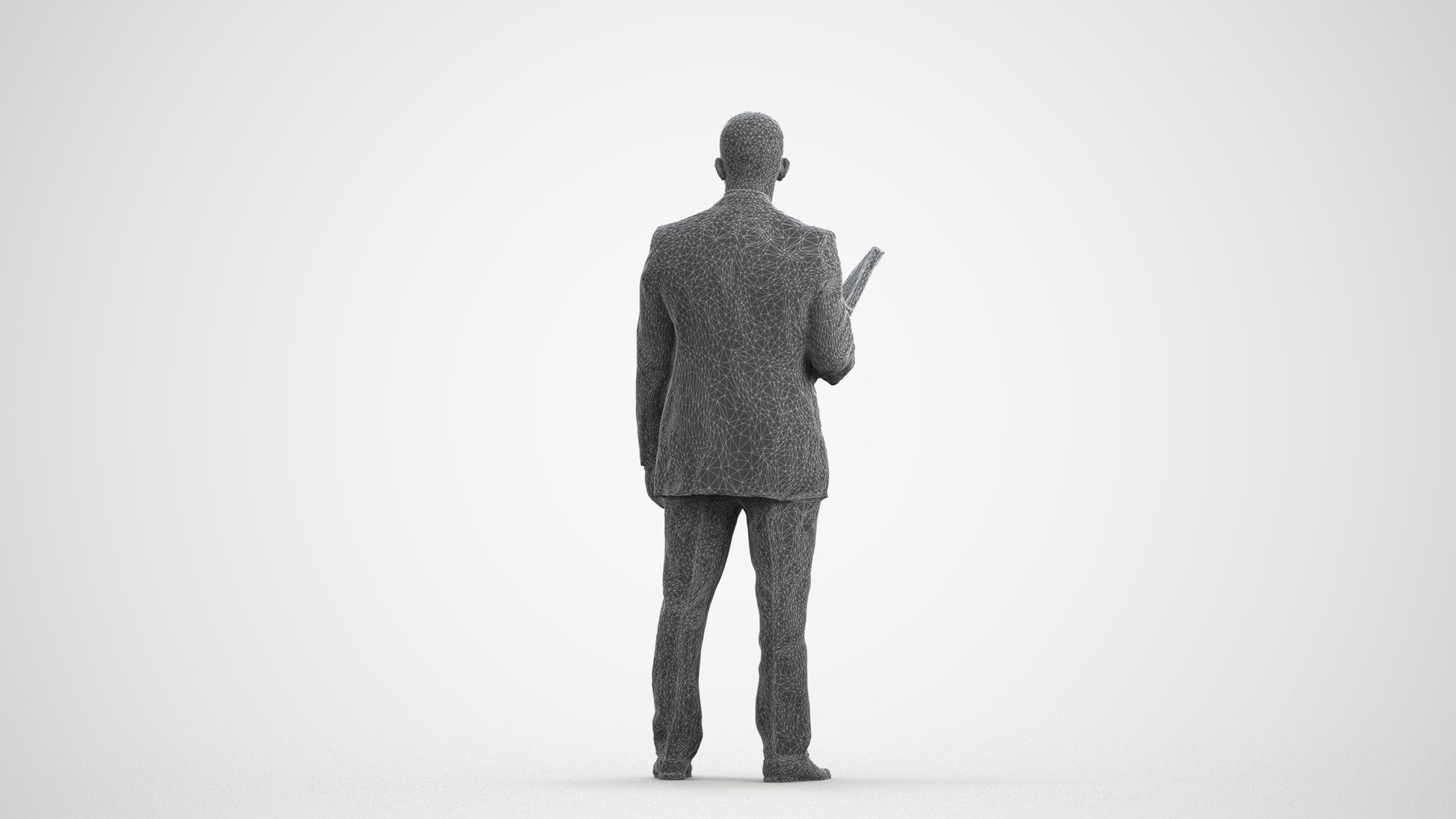 3D scanned man business, photorealistic archviz people for Enscape and SketchUp, wireframe front view