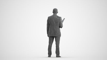 3D scanned man business, photorealistic archviz people for Enscape and SketchUp, wireframe front view