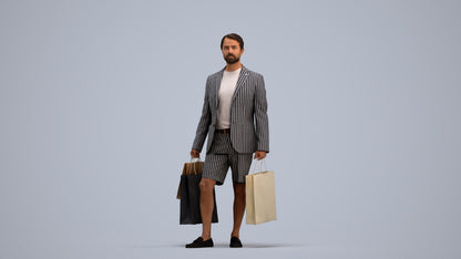 photogrammetry 3D man business shopping, realistic human model archviz FBX, standing pose render