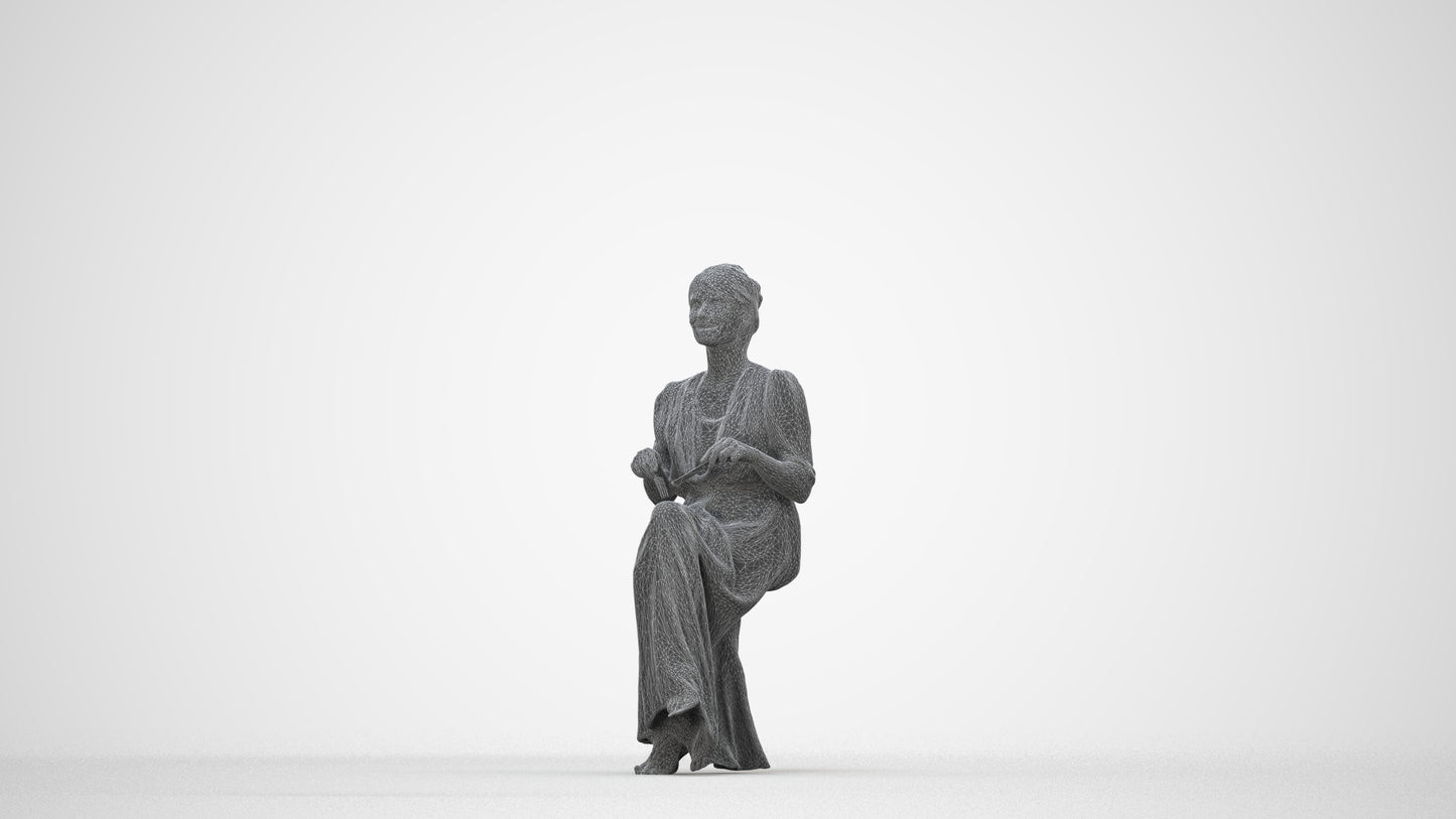 realistic 3D people woman casual sitting, render-ready for V-Ray and Corona, FBX OBJ, wireframe back view