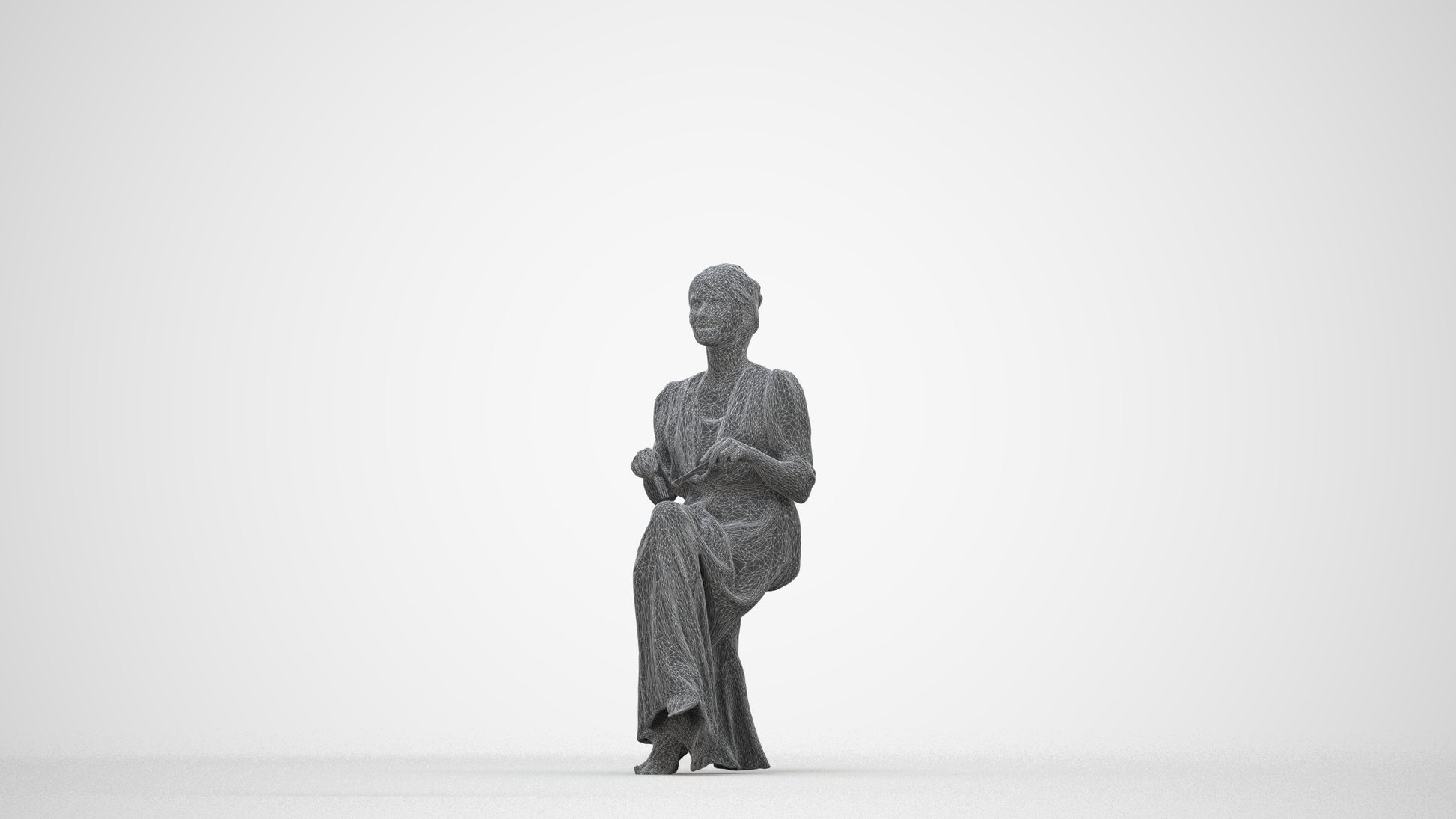 realistic 3D people woman casual sitting, render-ready for V-Ray and Corona, FBX OBJ, wireframe back view