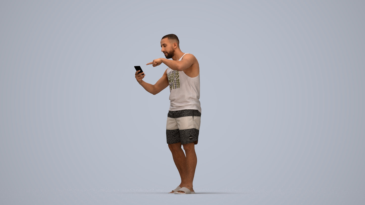 3D scanned man standing, photorealistic archviz people for Enscape and SketchUp, top-down view render
