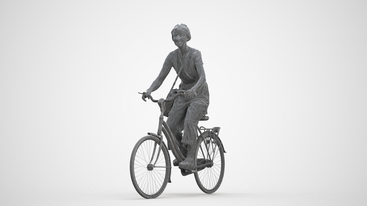 3D scanned senior woman cycling casual, photorealistic archviz people for Enscape and SketchUp