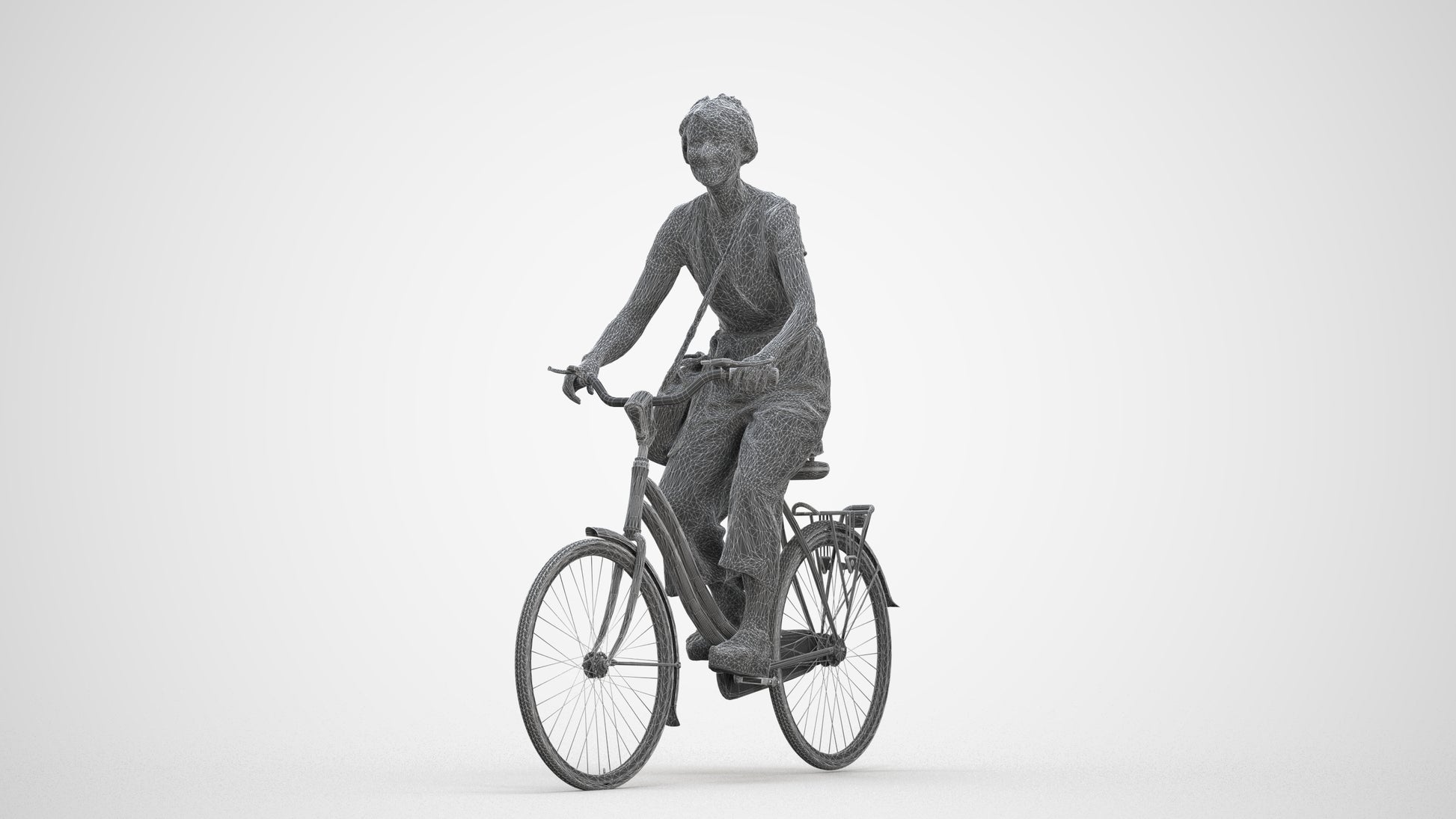 3D scanned senior woman cycling casual, photorealistic archviz people for Enscape and SketchUp