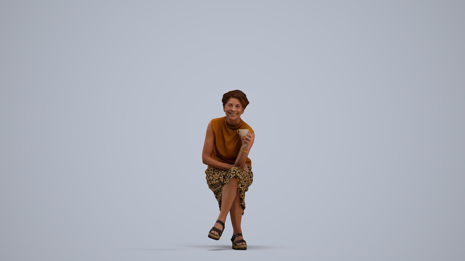scanned 3D woman casual sitting, photogrammetry people for Enscape and V-Ray, standing pose render