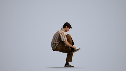 3D scanned man sitting casual, photorealistic archviz people for Enscape and SketchUp, front view render