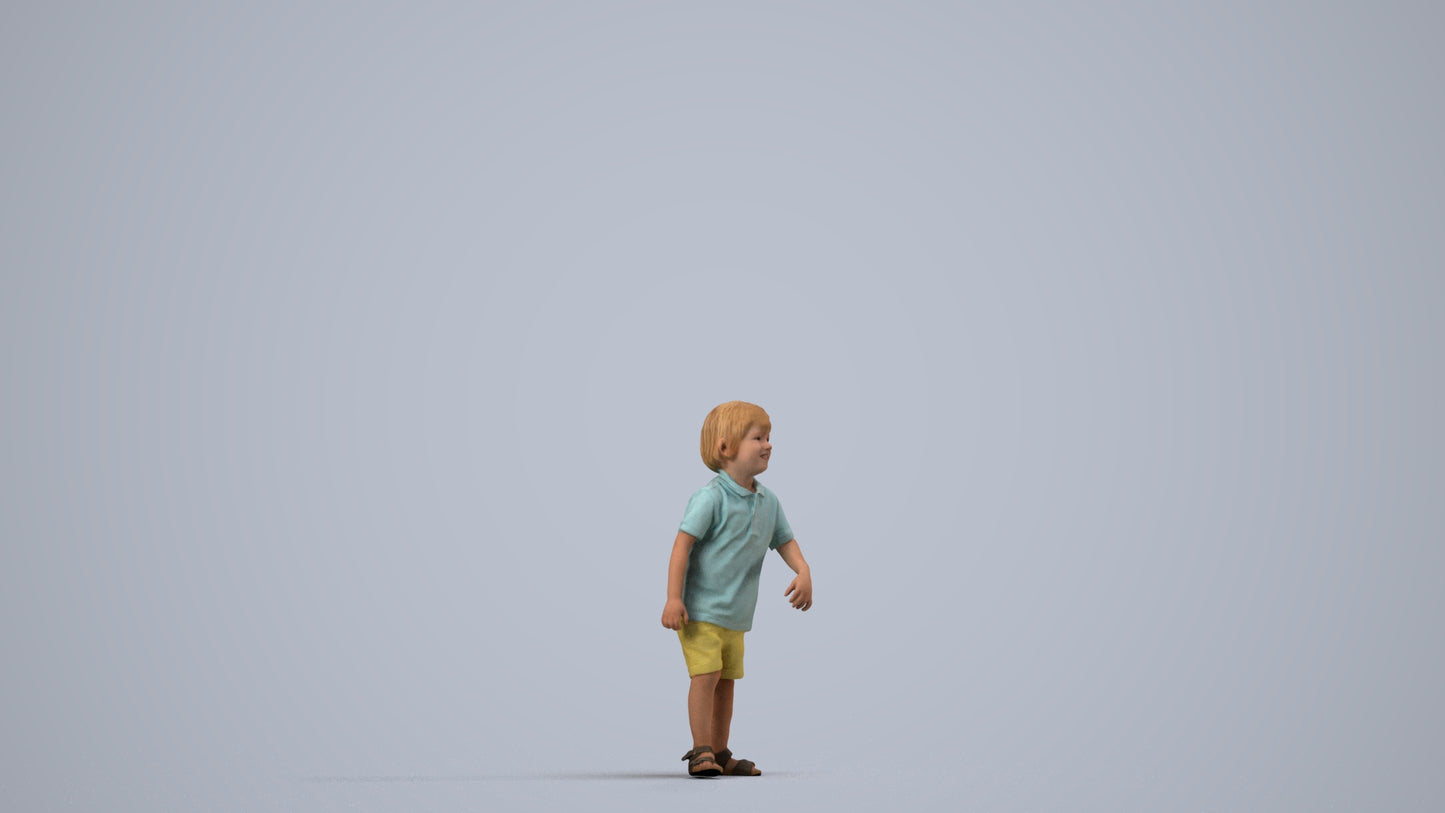 scanned 3D boy casual kids, photogrammetry people for Enscape and V-Ray, side view render