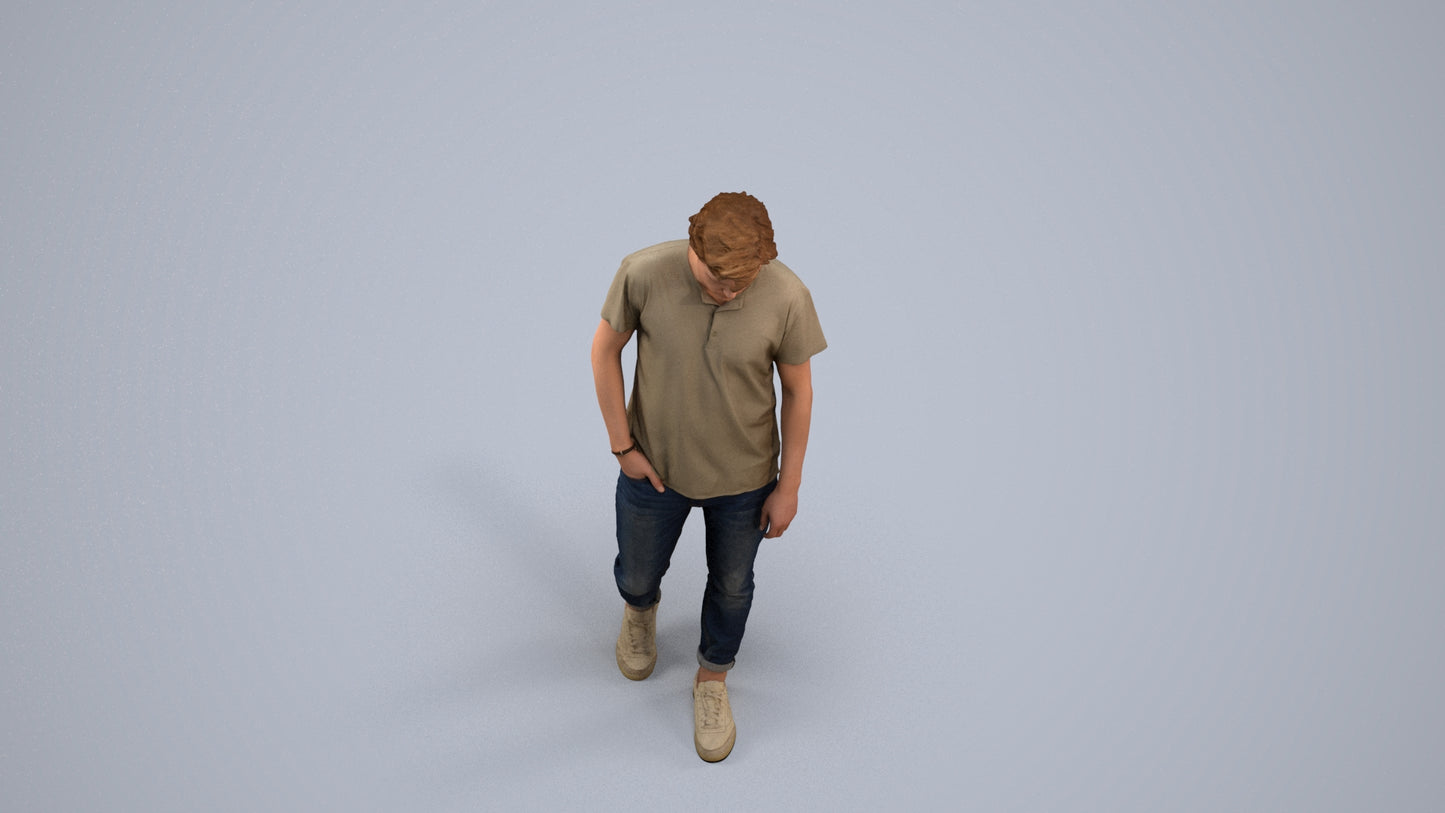 realistic 3D people man casual walking, render-ready for V-Ray and Corona, FBX OBJ, back view render