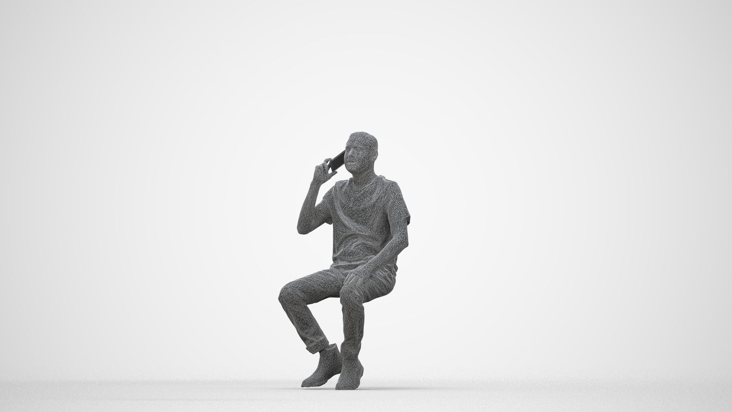 realistic 3D people man casual sitting, render-ready for V-Ray and Corona, FBX OBJ, wireframe back view
