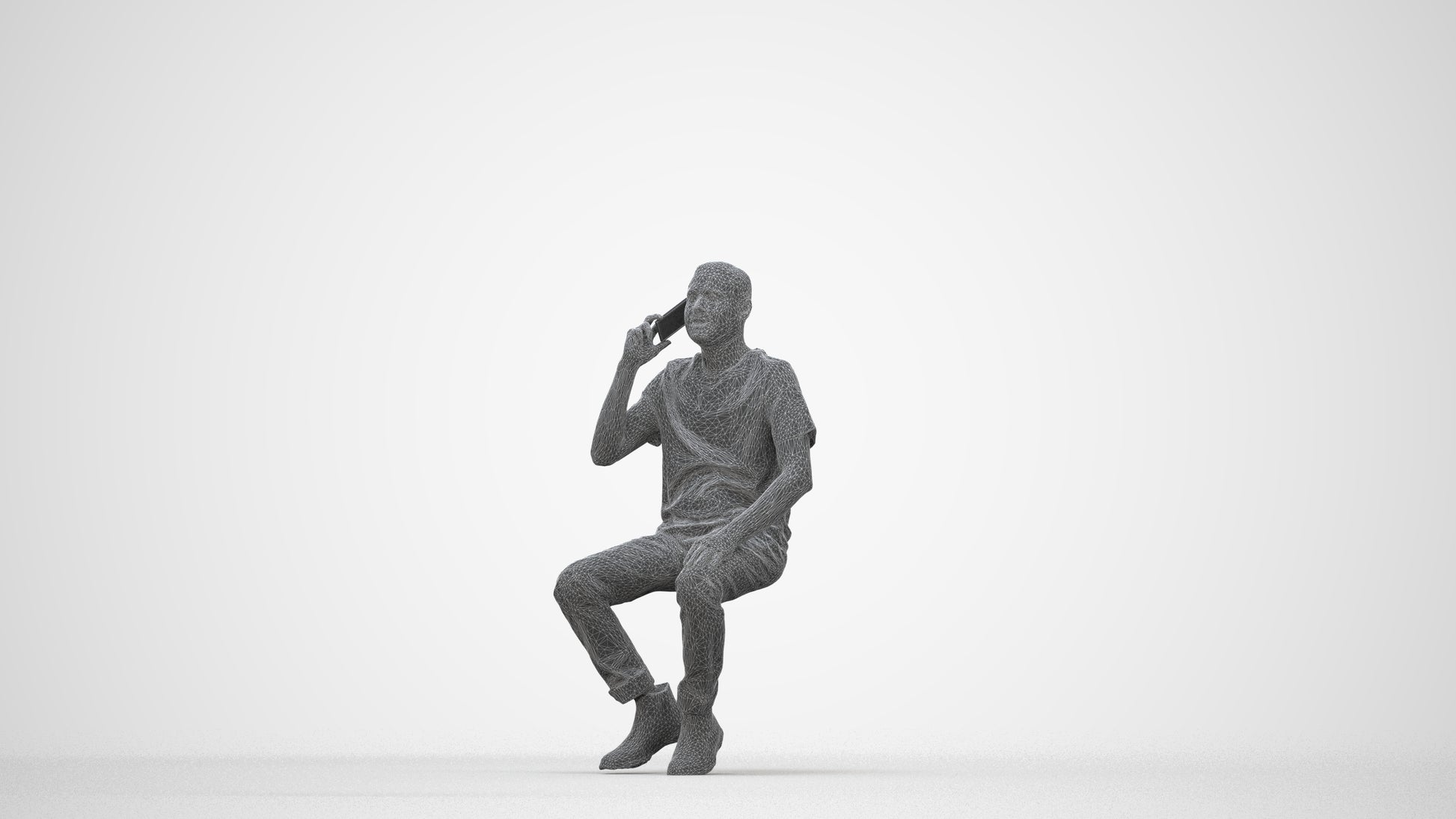realistic 3D people man casual sitting, render-ready for V-Ray and Corona, FBX OBJ, wireframe back view