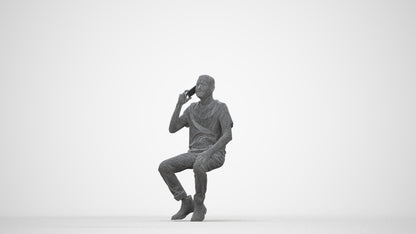 realistic 3D people man casual sitting, render-ready for V-Ray and Corona, FBX OBJ, wireframe back view