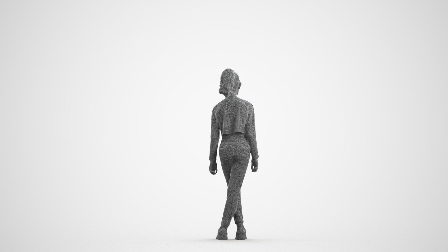 realistic 3D human girl sport kids, archviz people FBX OBJ for Blender, wireframe front view
