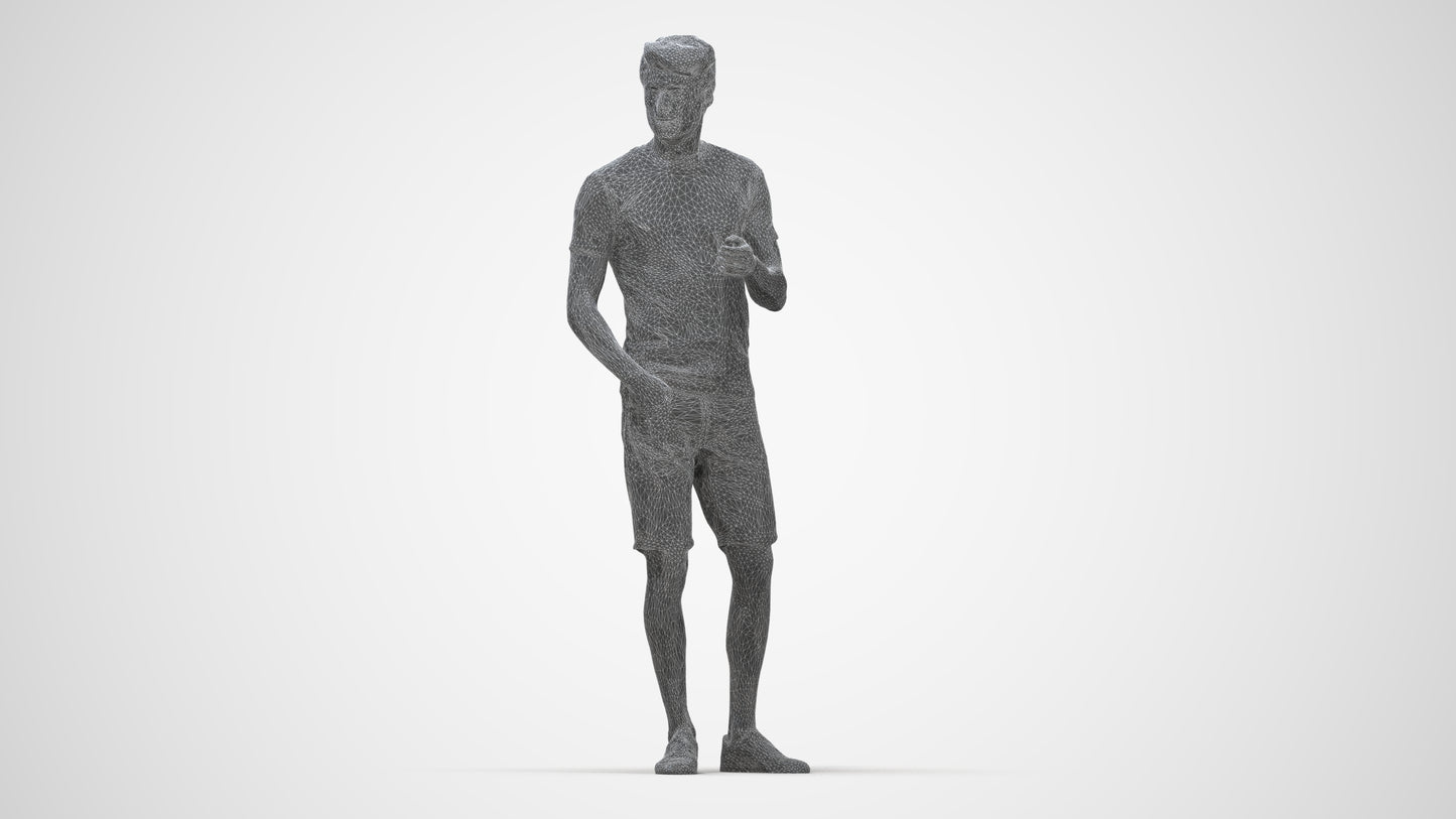 realistic 3D man casual standing, scanned archviz people for Blender and 3ds Max, wireframe back view