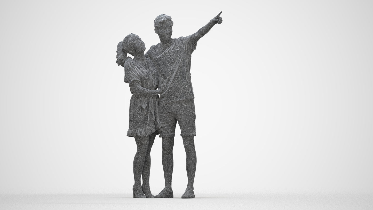 scanned 3D woman casual couple, photogrammetry people for Enscape and V-Ray, wireframe back view