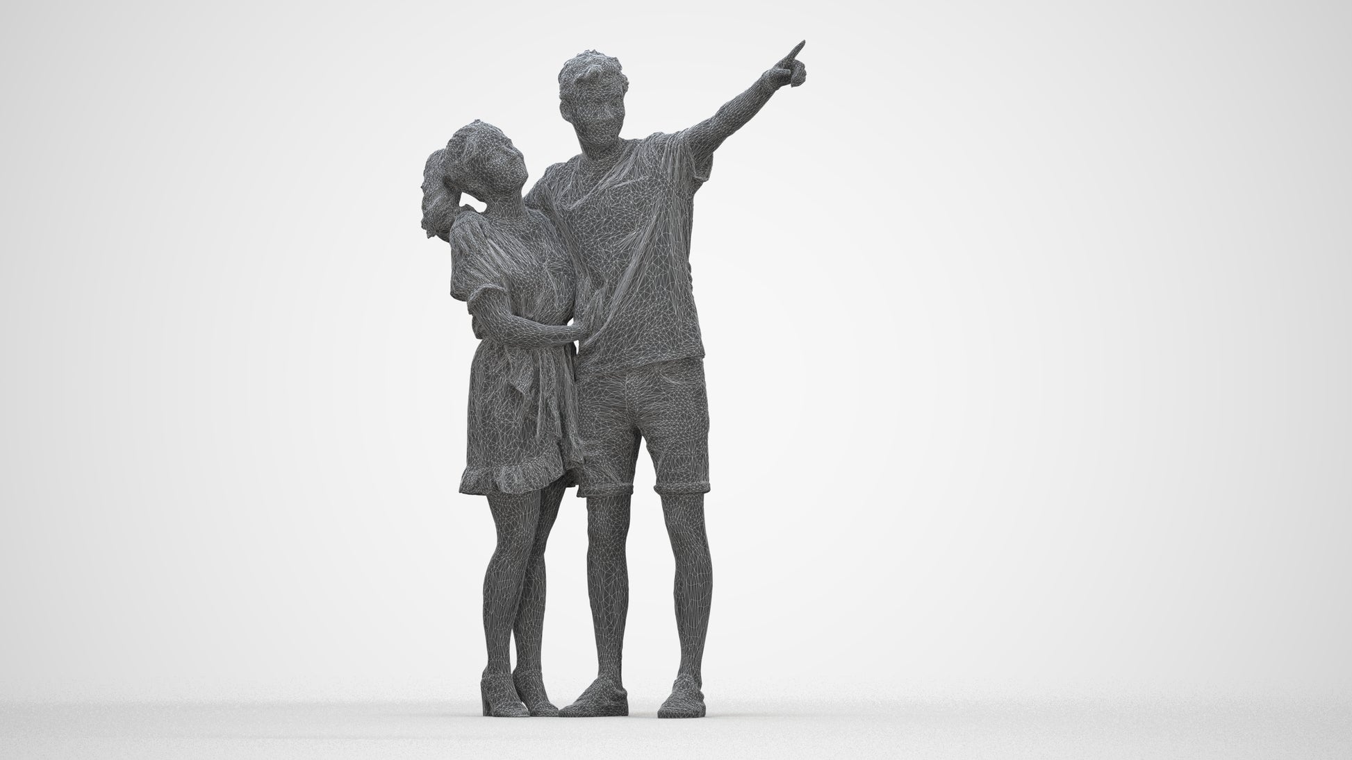 scanned 3D woman casual couple, photogrammetry people for Enscape and V-Ray, wireframe back view