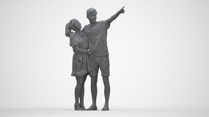 scanned 3D woman casual couple, photogrammetry people for Enscape and V-Ray, wireframe back view