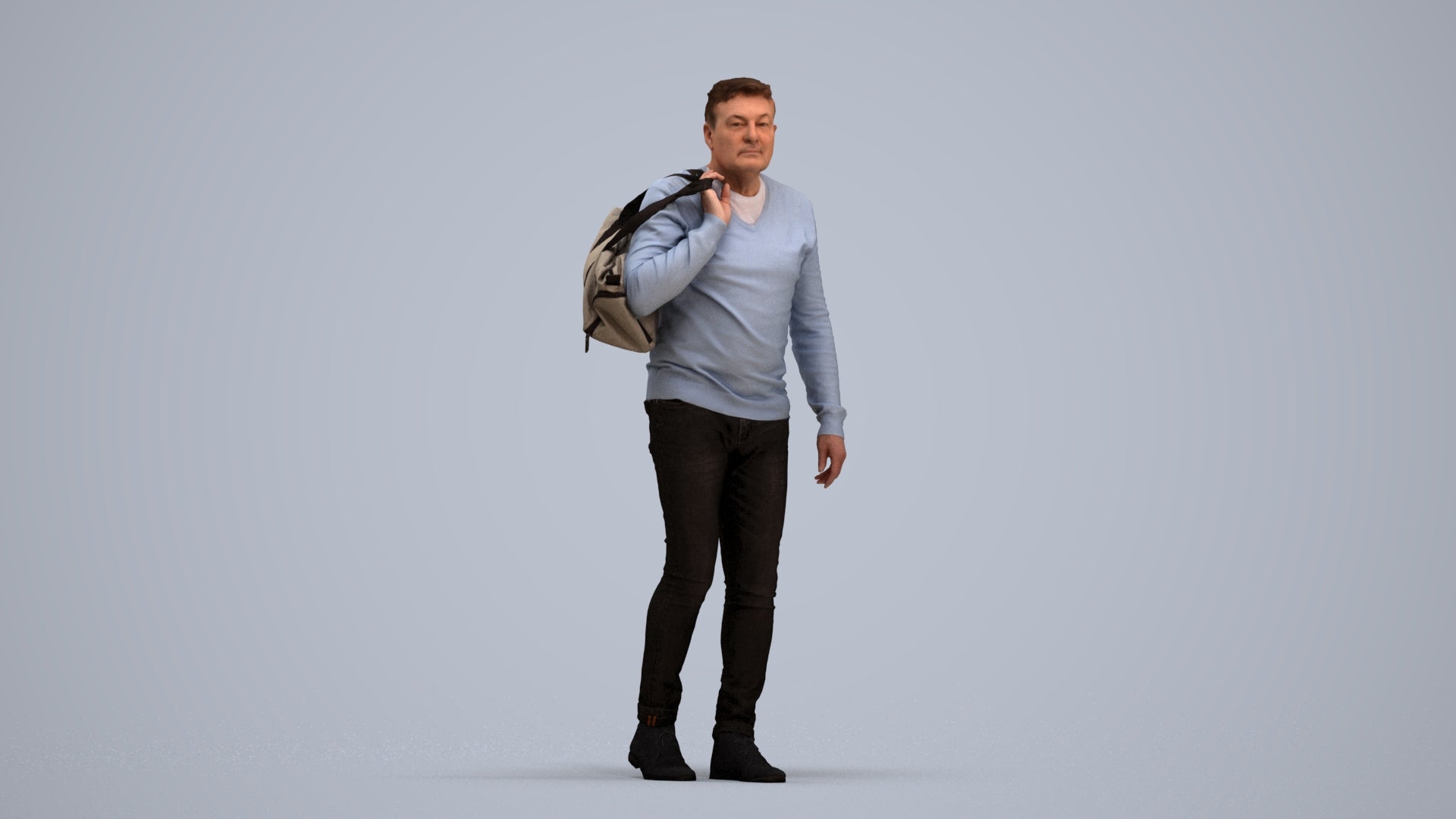 3D people model man casual walking, scanned human for 3ds Max rendering, standing pose render