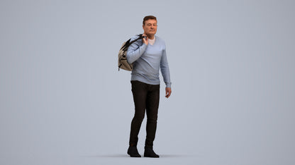 3D people model man casual walking, scanned human for 3ds Max rendering, standing pose render