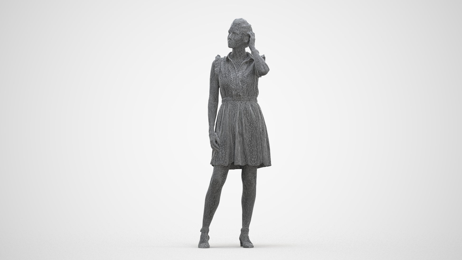 realistic 3D human woman casual standing, archviz people FBX OBJ for Blender, three-quarter front view render