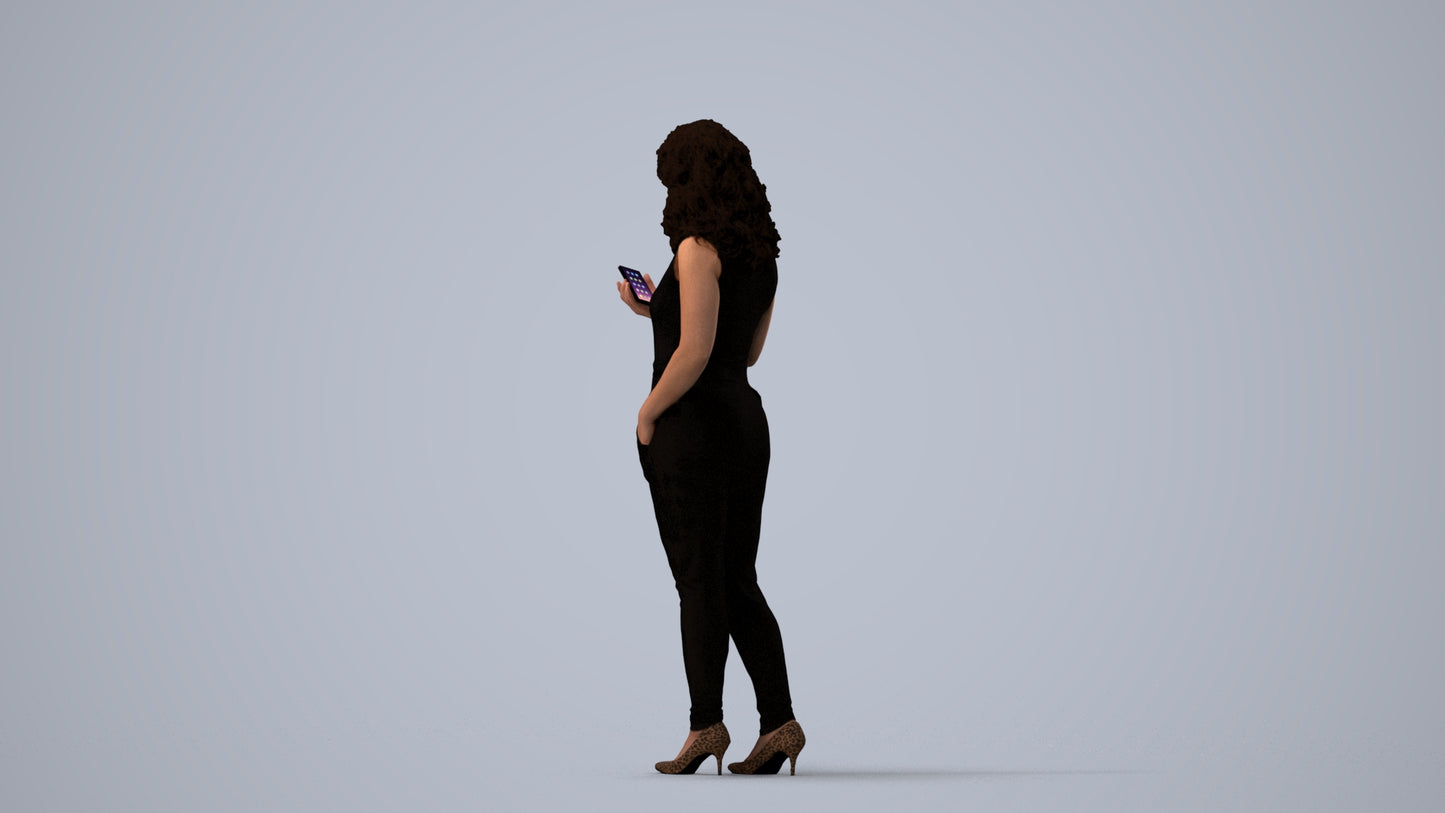scanned 3D woman casual walking, photogrammetry people for Enscape and V-Ray, three-quarter view render