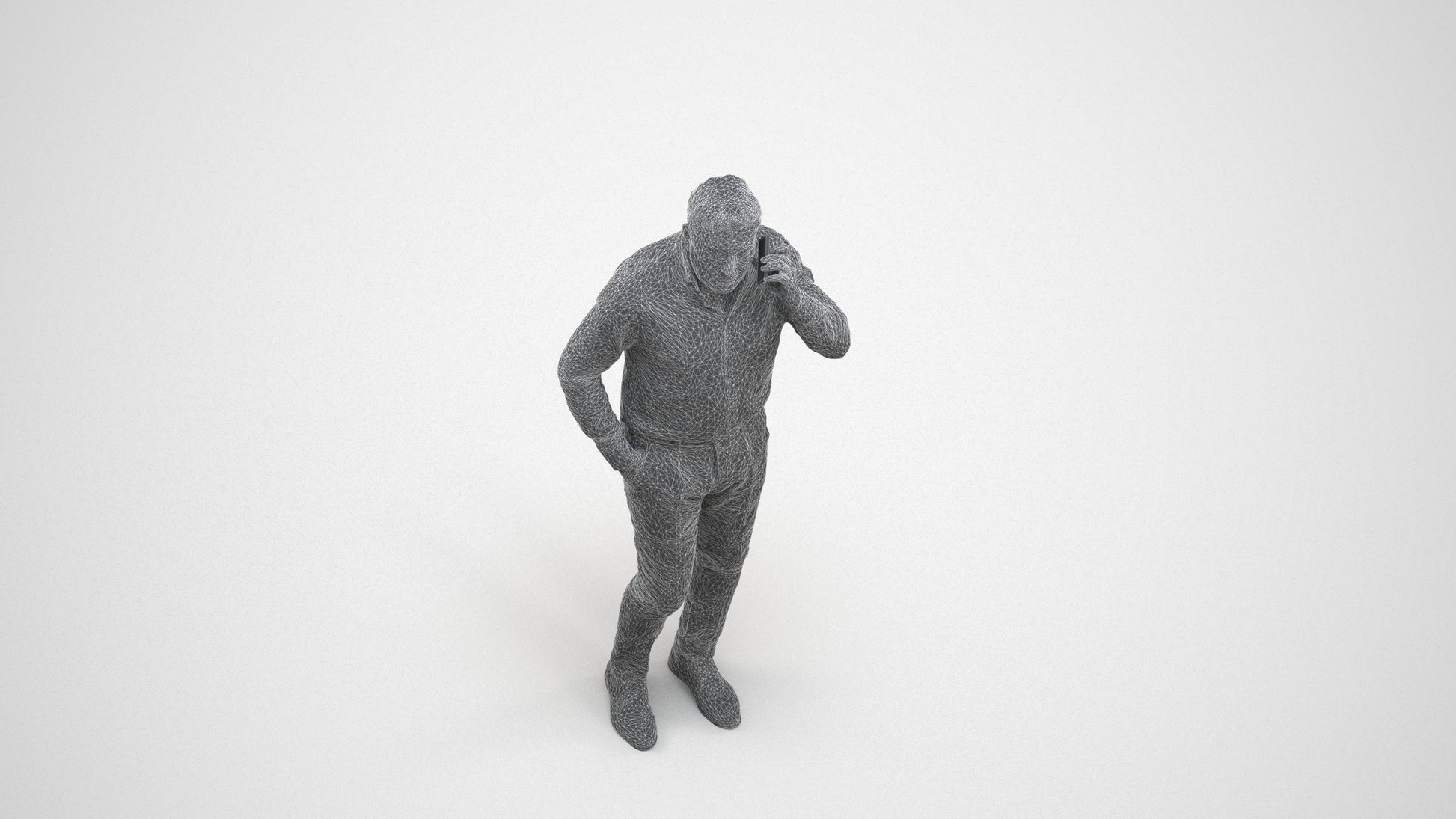 realistic 3D people man casual standing, render-ready for V-Ray and Corona, FBX OBJ, wireframe three-quarter view