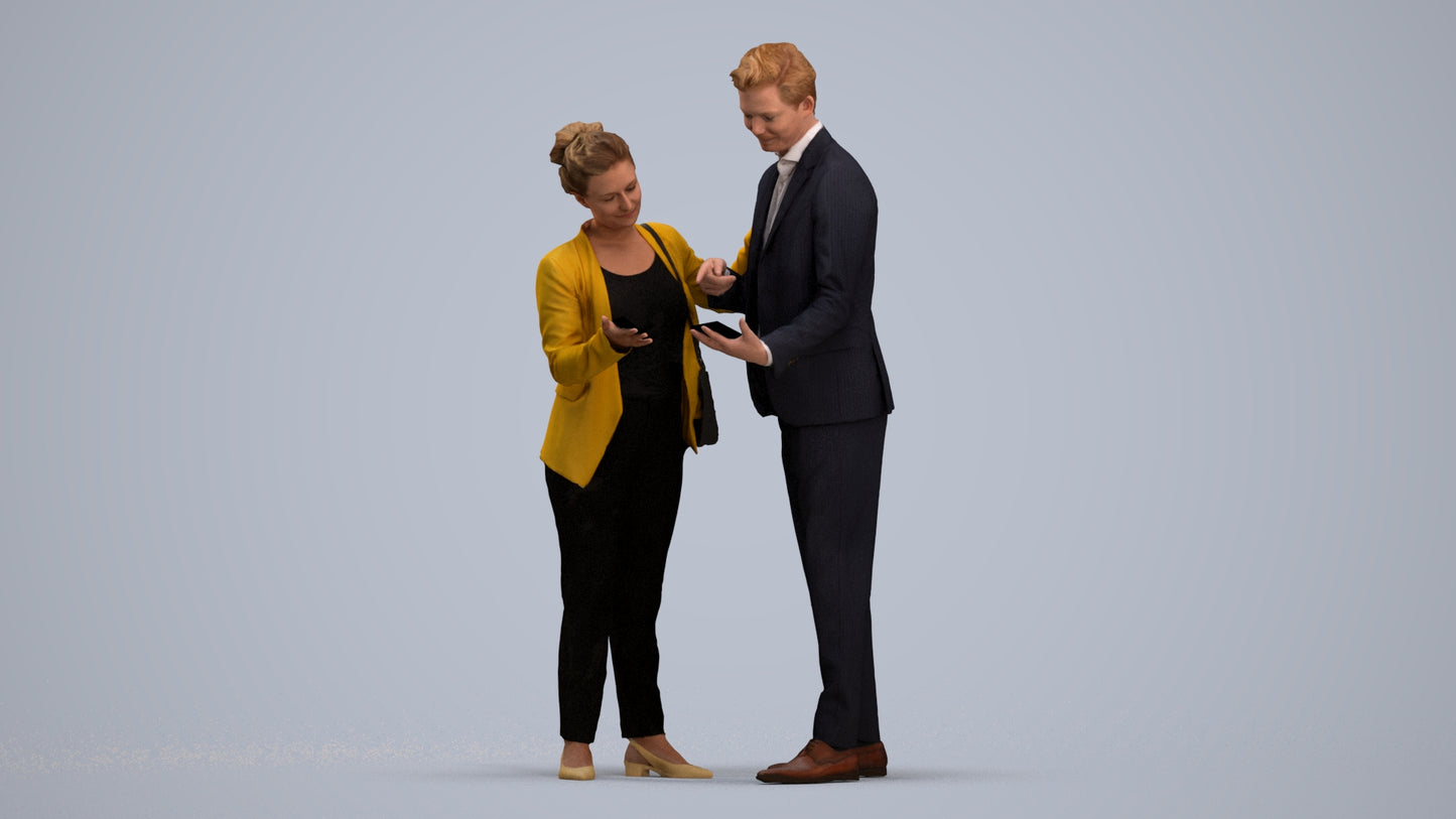3D human model woman business, photogrammetry scanned person for archviz, standing pose render