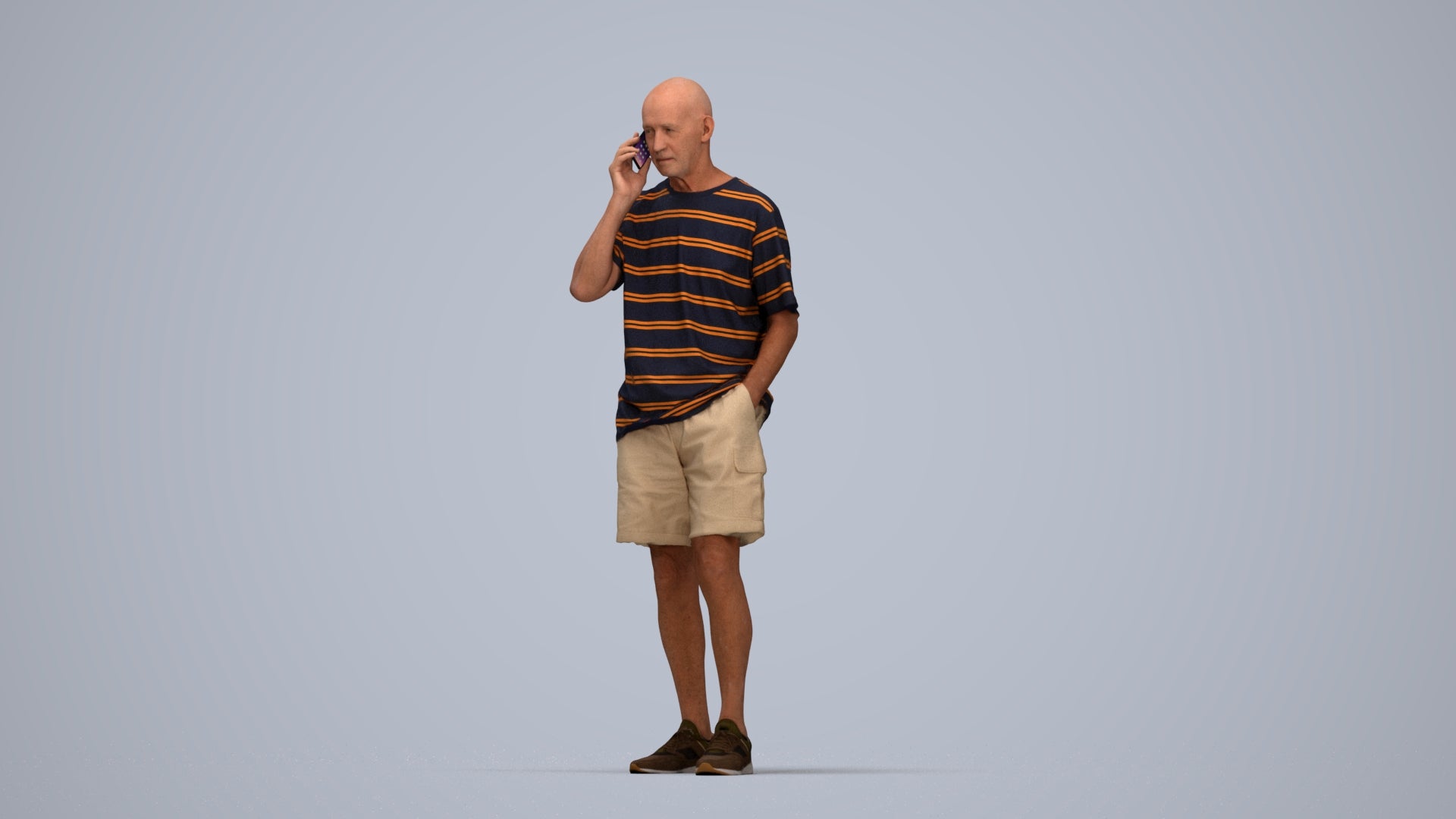 photogrammetry 3D senior man casual standing, realistic human model archviz FBX, top-down view render
