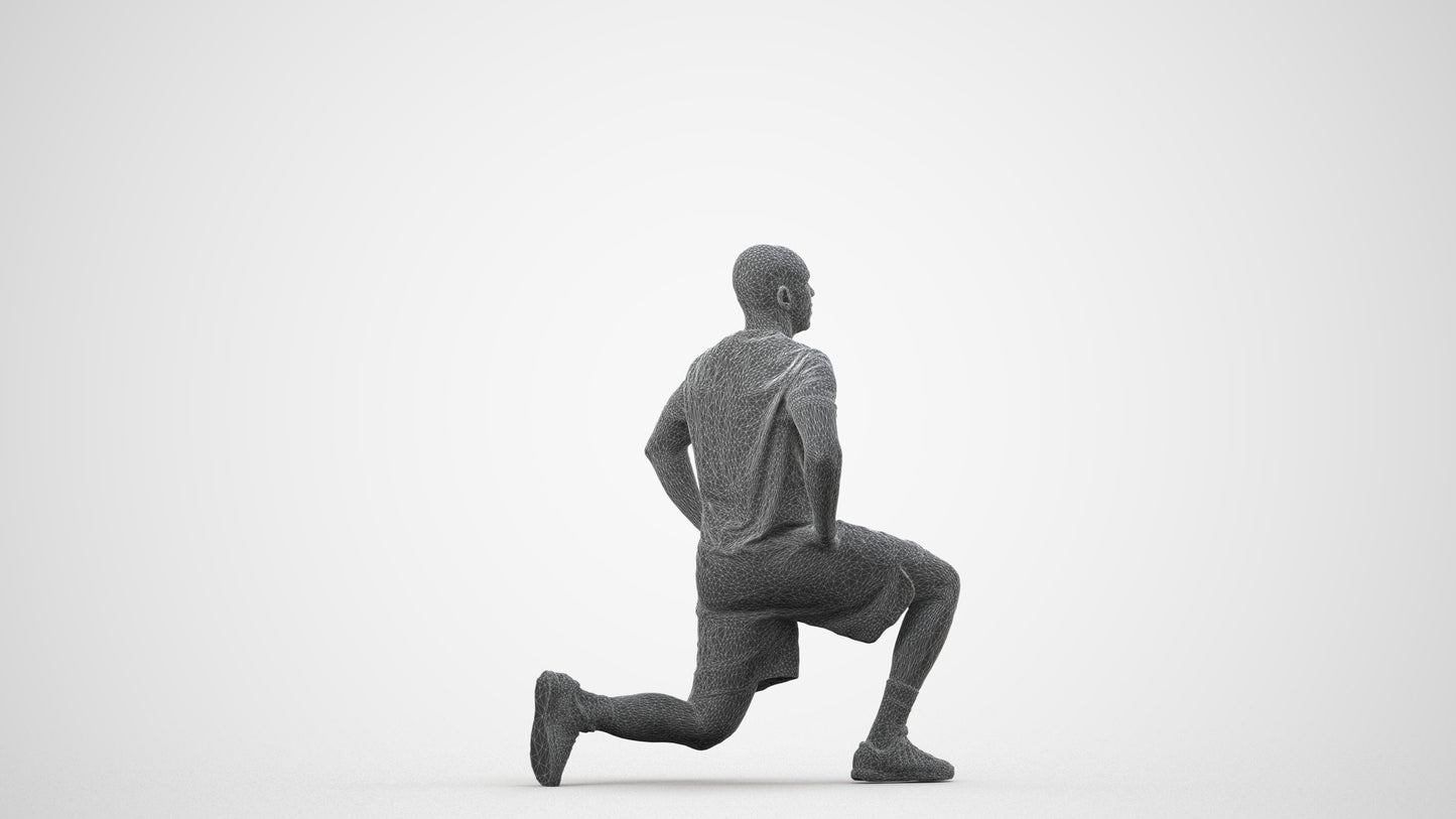 realistic 3D human man sport, archviz people FBX OBJ for Blender, wireframe side view