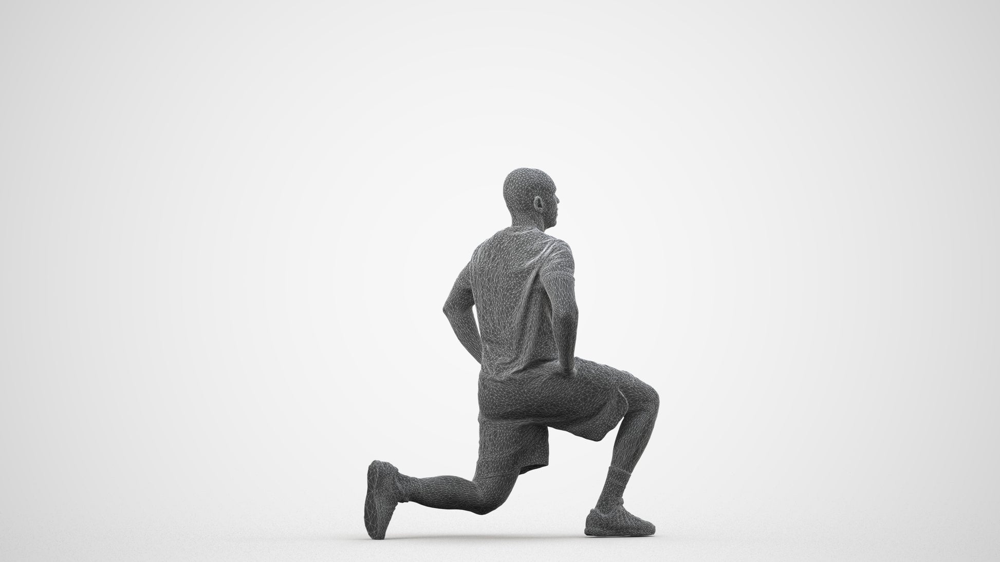 realistic 3D human man sport, archviz people FBX OBJ for Blender, wireframe side view