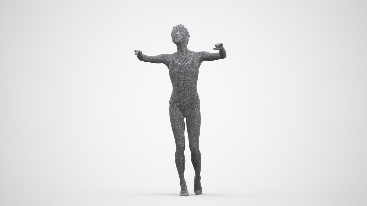 3D scanned woman pool, photorealistic archviz people for Enscape and SketchUp, three-quarter front view render