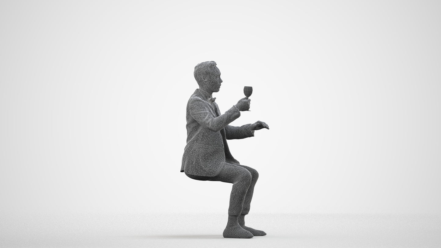 realistic 3D human man formal formalaffairs, archviz people FBX OBJ for Blender, wireframe side view