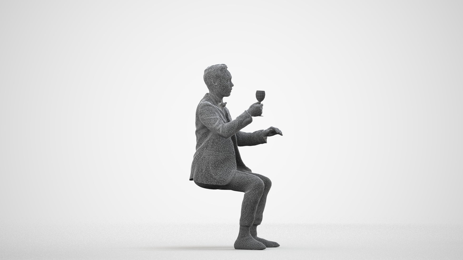 realistic 3D human man formal formalaffairs, archviz people FBX OBJ for Blender, wireframe side view