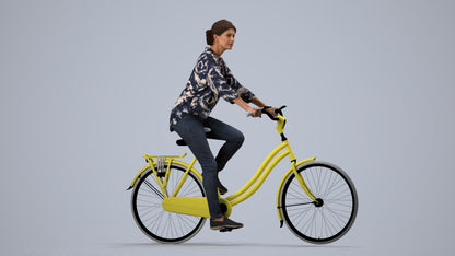 photogrammetry 3D woman casual cycling, realistic human model archviz FBX, side view render