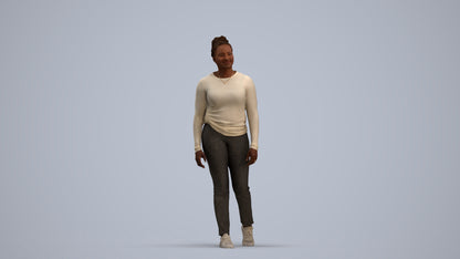 3D scanned woman walking casual, photorealistic archviz people for Enscape and SketchUp, standing pose render