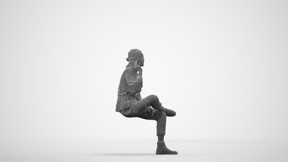 3D people model woman casual sitting, scanned human for 3ds Max rendering, wireframe side view