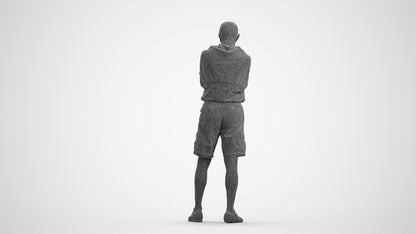 realistic 3D senior man casual standing, scanned archviz people for Blender and 3ds Max, wireframe front view
