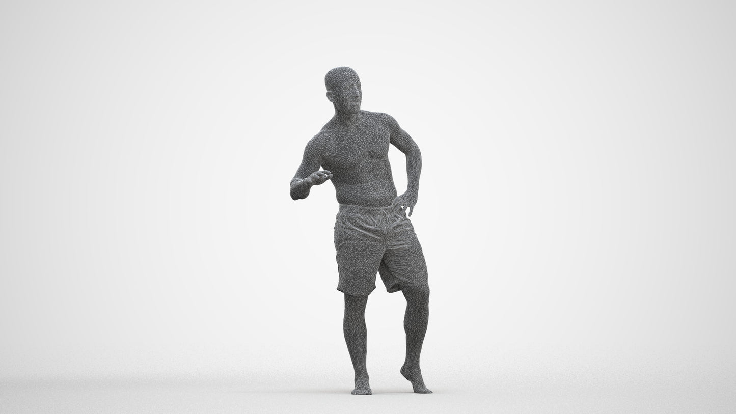 realistic 3D human man pool, archviz people FBX OBJ for Blender, three-quarter front view render