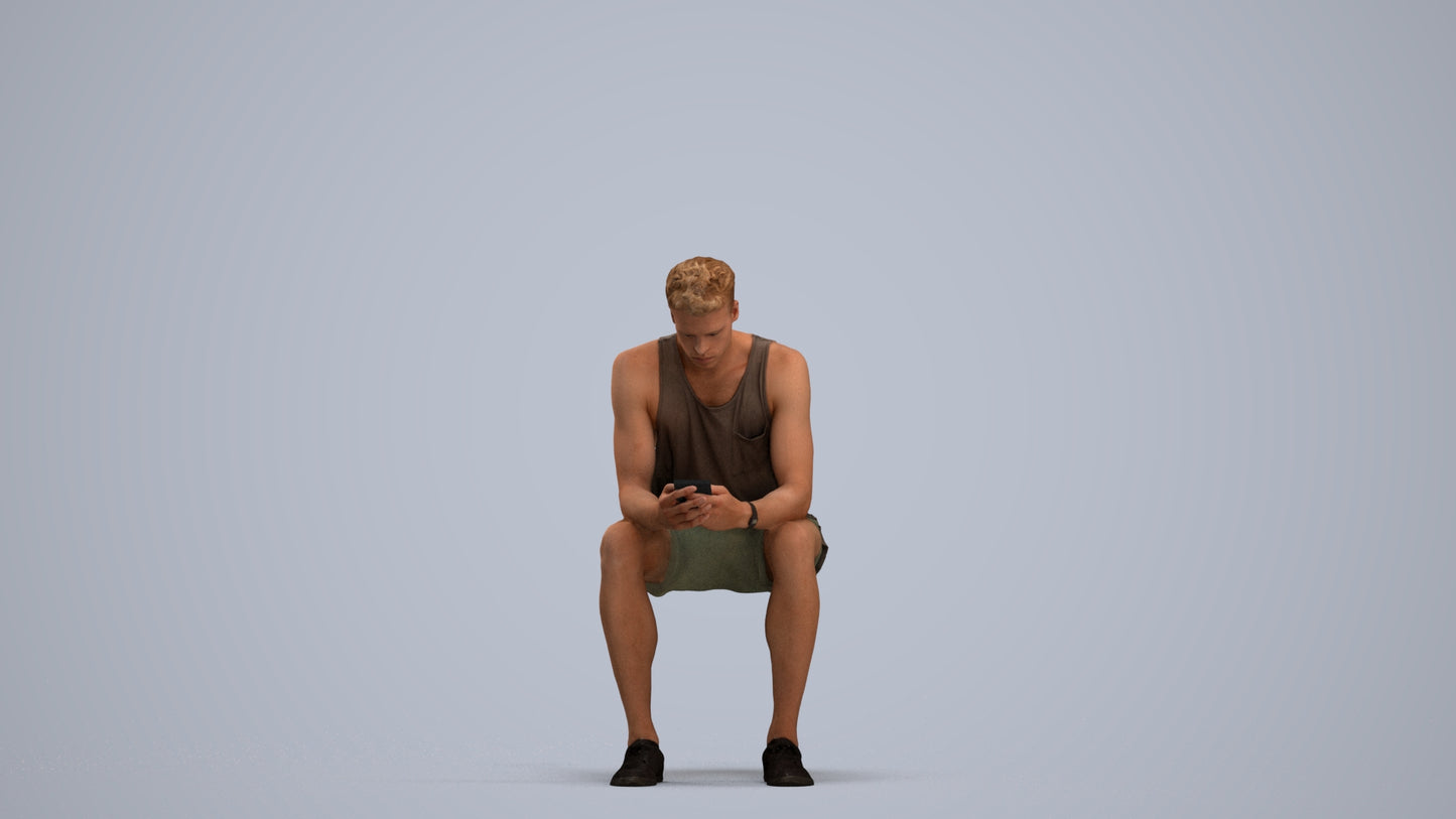 3D people model man casual sitting, scanned human for 3ds Max rendering, standing pose render
