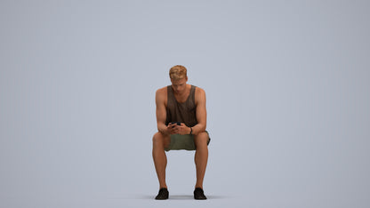 3D people model man casual sitting, scanned human for 3ds Max rendering, standing pose render